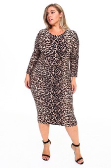 Lady's Leopard Bodycon  Midi Dress - Plus Size style 2