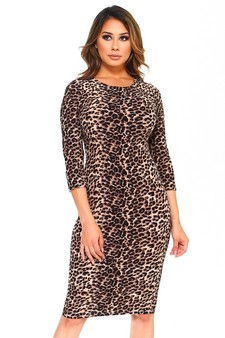 Lady's Leopard Bodycon Midi Dress - LARGE SIZE ONLY style 3