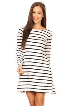 Women's Striped Long Sleeve Dress with back V-Drop and Pockets style 2