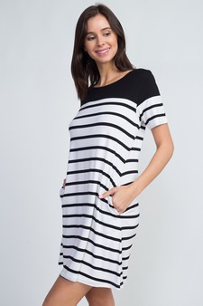 Women's Striped Two-Pocket Swing Dress style 2