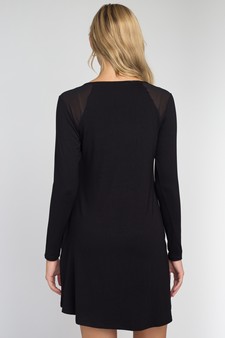 Mesh Shoulder Long Sleeve Dress w/ Pockets style 3