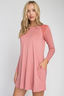 Mesh Shoulder Long Sleeve Dress w/ Pockets style 2