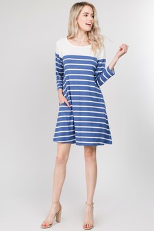 Women's Striped Two-Pocket Swing Dress style 5