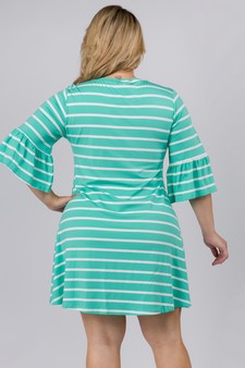 Women's Ruffled 3/4 Sleeve Striped Dress - PLUS SIZE style 3