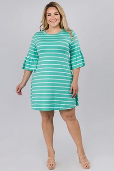 Women's Ruffled 3/4 Sleeve Striped Dress - PLUS SIZE style 4
