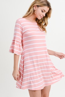 Women's Ruffled 3/4 Sleeve Striped Dress style 3