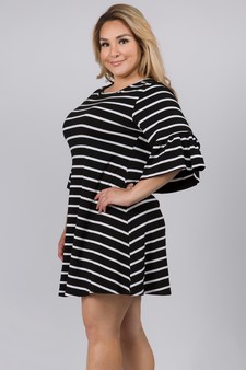 Women's Ruffled 3/4 Sleeve Striped Dress - Plus size style 2