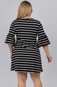 Women's Ruffled 3/4 Sleeve Striped Dress - Plus size style 3