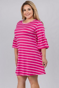 Women's Ruffled 3/4 Sleeve Striped Dress -  PLUS SIZE style 2