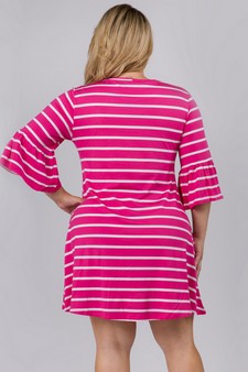 Women's Ruffled 3/4 Sleeve Striped Dress -  PLUS SIZE style 3
