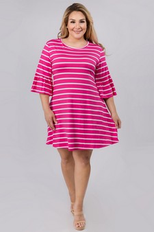 Women's Ruffled 3/4 Sleeve Striped Dress -  PLUS SIZE style 4