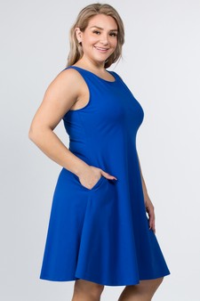 Lady's Sleeveless Comb-Cotton A-Line Dress with Pockets style 3