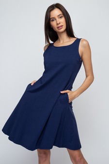 Lady's Sleeveless Comb-Cotton A-Line Dress with Pockets style 9