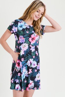 Women's Tropical Floral Print Fit And Flare Dress style 2