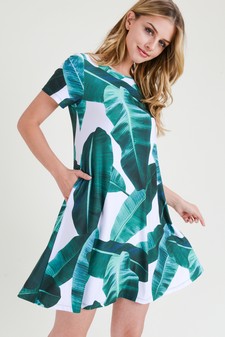 ***NY ONLY - Women's Palm Leaf Print Fit and Flare Dress style 3