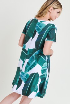 ***NY ONLY - Women's Palm Leaf Print Fit and Flare Dress style 7