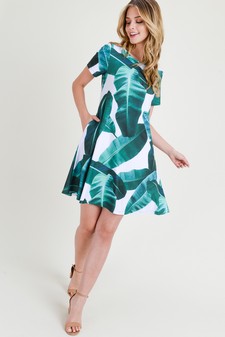 ***NY ONLY - Women's Palm Leaf Print Fit and Flare Dress style 8