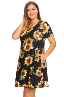 Women's Sunflower Print Fit And Flare Dress style 2