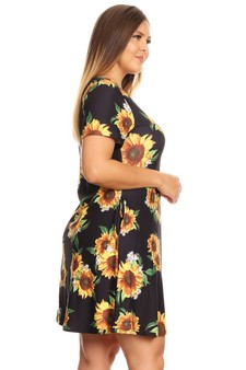 Women's Sunflower Print Fit And Flare Dress style 3