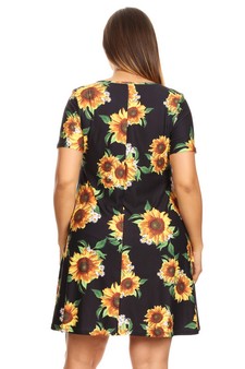 Women's Sunflower Print Fit And Flare Dress style 4