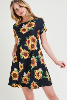 Women's Sunflower Print Fit And Flare Dress style 2