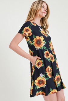 Women's Sunflower Print Fit And Flare Dress style 3