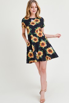 Women's Sunflower Print Fit And Flare Dress style 6