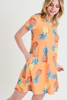 Women's Pineapple Print Fit and Flare Dress style 4