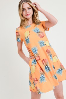 Women's Pineapple Print Fit and Flare Dress style 5