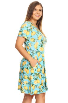**NY ONLY**Women's Blue Lemon Print Fit And Flare Dress style 2
