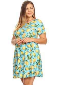 **NY ONLY**Women's Blue Lemon Print Fit And Flare Dress style 3