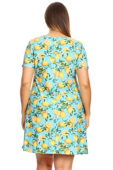 **NY ONLY**Women's Blue Lemon Print Fit And Flare Dress style 4