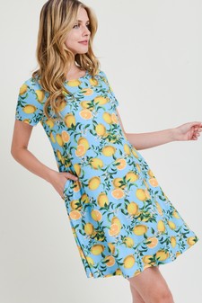 Women's Blue Lemon Print Fit And Flare Dress style 3