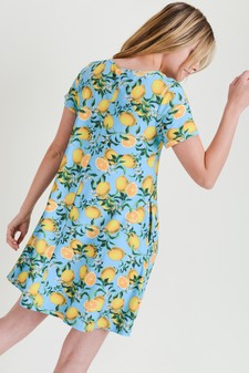 Women's Blue Lemon Print Fit And Flare Dress style 4