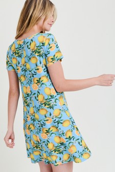 Women's Blue Lemon Print Fit And Flare Dress style 5