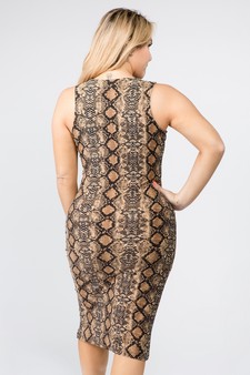 Women's Tan Snake Skin Print Bodycon Dress style 4