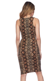 Women's Tan Snake Skin Print Bodycon Dress style 4
