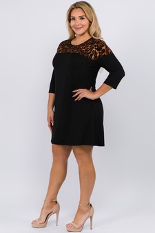Women's 3/4 Sleeve Cheetah Print A-Line Dress style 3
