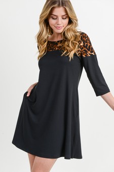 Women's 3/4 Sleeve Cheetah Print A-Line Dress style 2