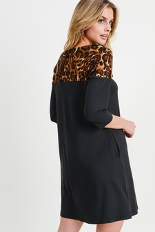 Women's 3/4 Sleeve Cheetah Print A-Line Dress style 4