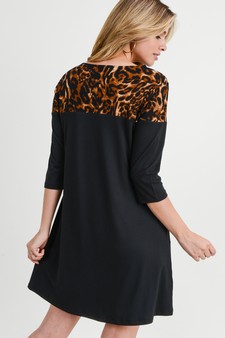 Women's 3/4 Sleeve Cheetah Print A-Line Dress style 5