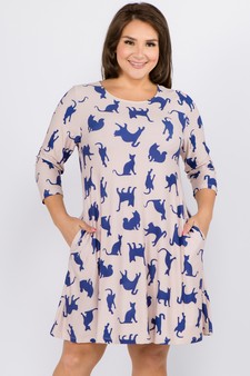 Women's Novelty Kitty Print A-Line Dress style 2