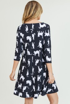 Women's Novelty Kitty Print A-Line Dress style 4