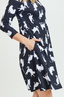 Women's Novelty Kitty Print A-Line Dress style 5