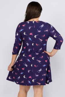 Women's Novelty Bird Print A-Line Dress style 3
