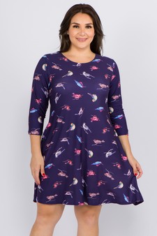 Women's Novelty Bird Print A-Line Dress style 4