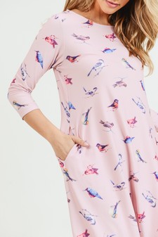 Women's Novelty Bird Print A-Line Dress style 4