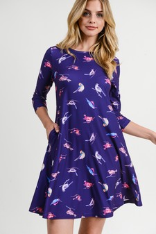 Women's Novelty Bird Print A-Line Dress style 2