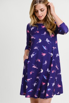 Women's Novelty Bird Print A-Line Dress style 3
