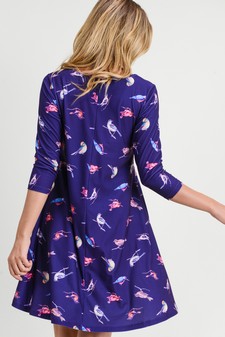Women's Novelty Bird Print A-Line Dress style 6